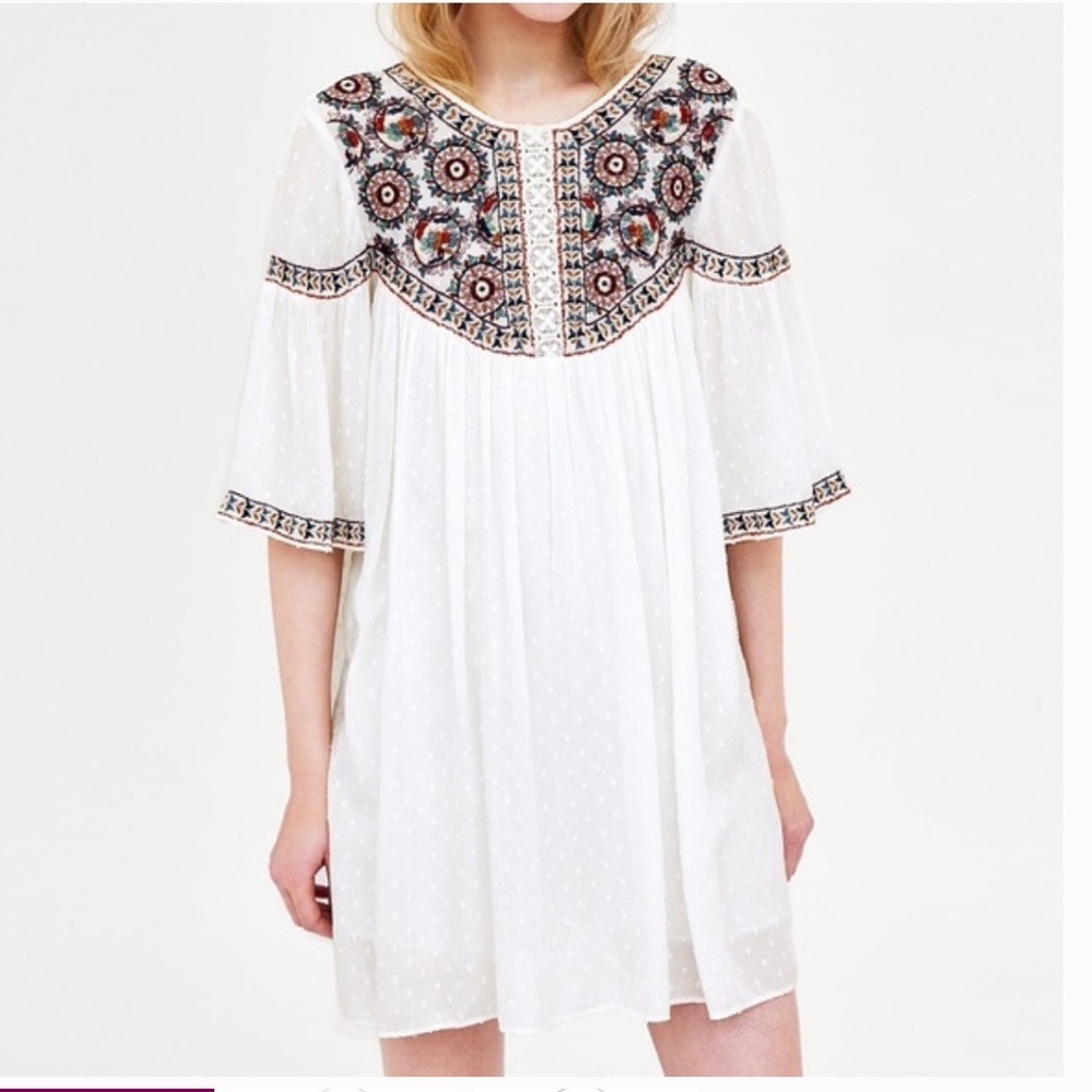 ZARA EMBROIDERED BABYDOLL TUNIC DRESS SZ Medium